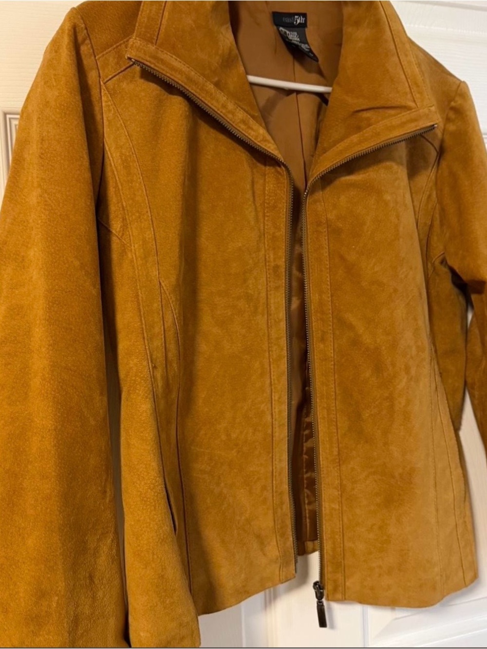 Women's Genuine Leather Suede Zip-Front Jacket in Camel